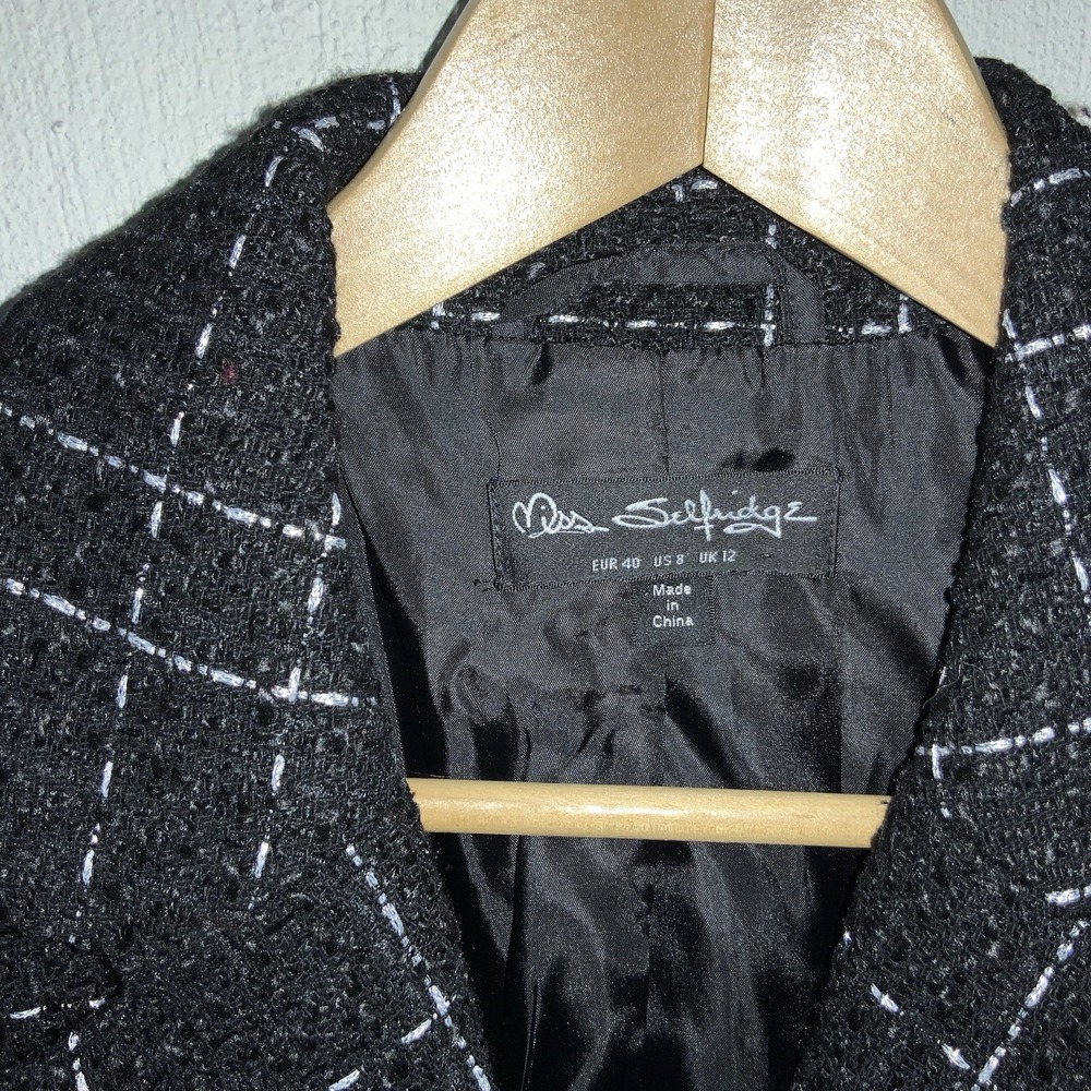 Miss Selfridge Blazer Boucle Black Depop Buttons Dressy‎ Sz 8 - Picture 3 of 6